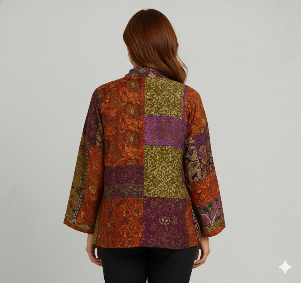 Weit geschnittener Damenmantel mit Ethno Muster | Boho Stil