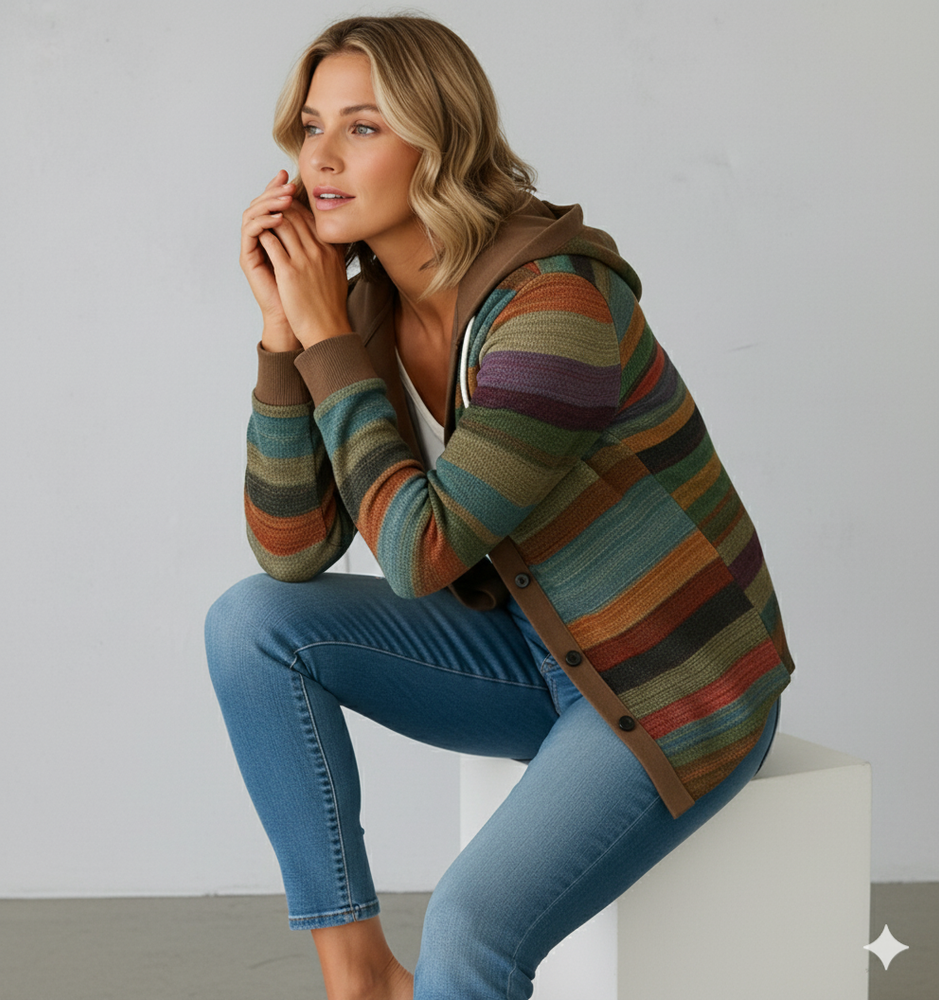 Gemusterte Damen Wolljacke mit Kapuze | Herbst & Winter | Lässig