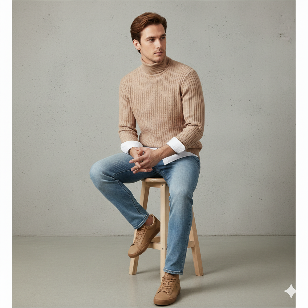 Feiner Herren Strickpullover mit Rollkragen