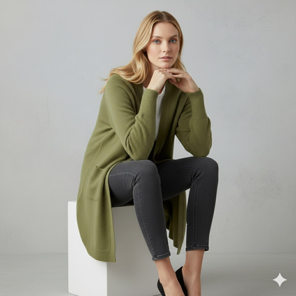 Langer Damen Strickjacke mit Taschen | Herbst & Winter | Elegant