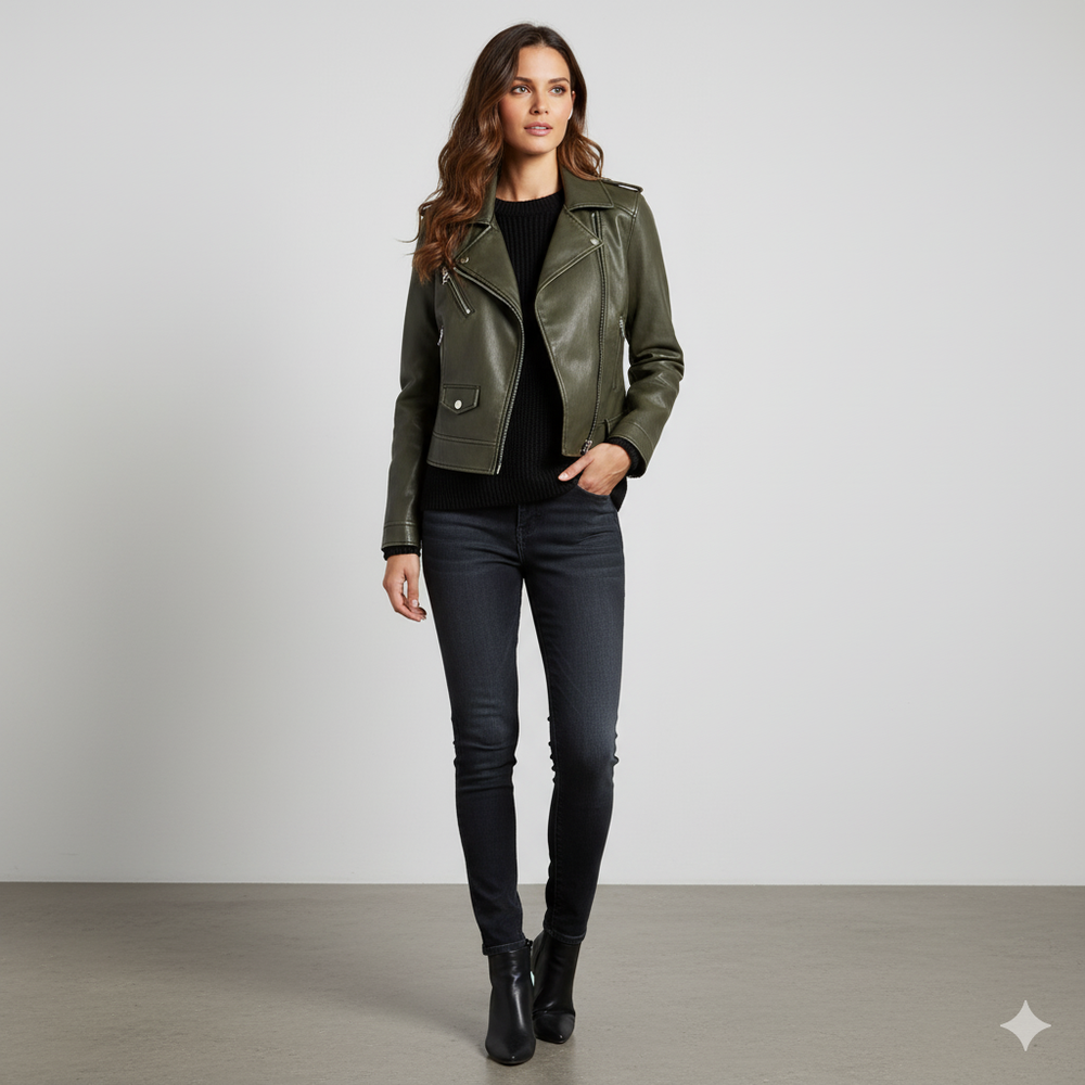 Damen Bikerjacke aus Veganleder | Kurz & Modern | Herbst
