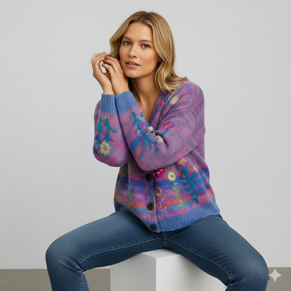 Damen Cardigan mit buntem Strickjacke | Herbst Winter