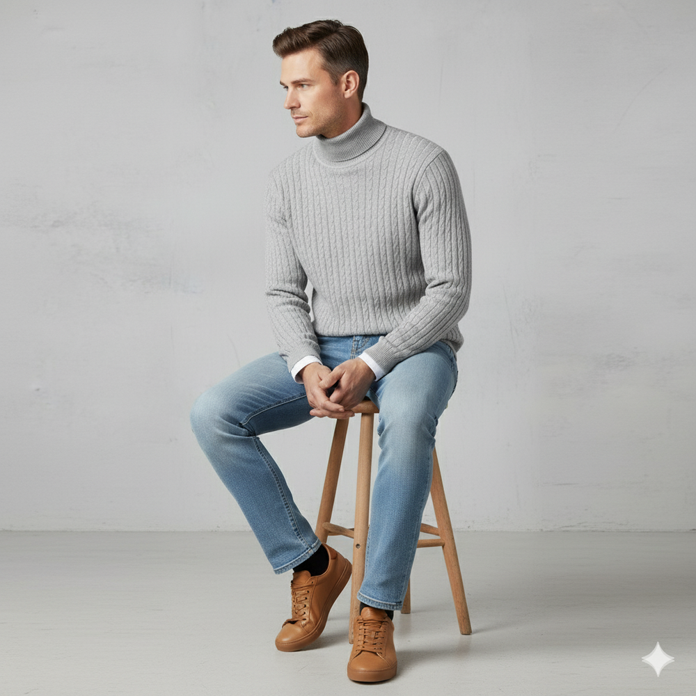 Feiner Herren Strickpullover mit Rollkragen