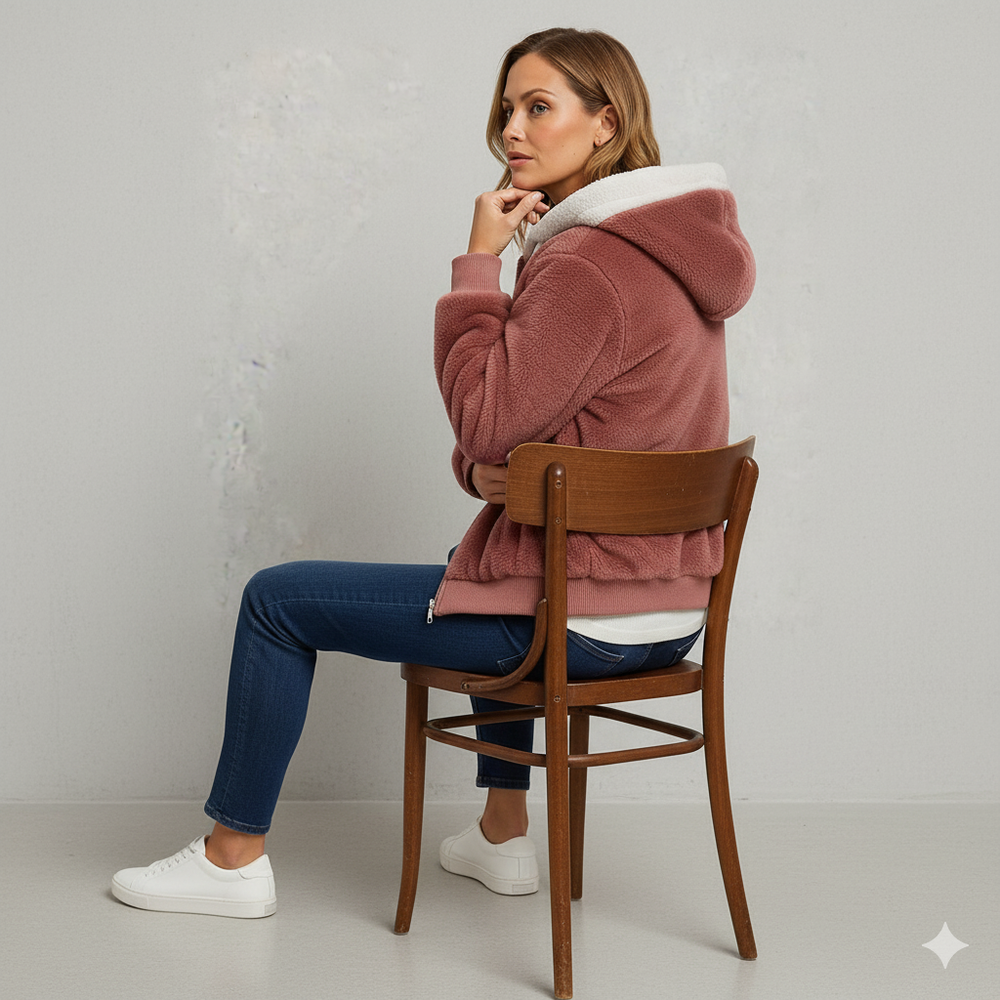 Kuschelige Damen Plüschjacke mit Kapuze und Reißverschluss | Winter