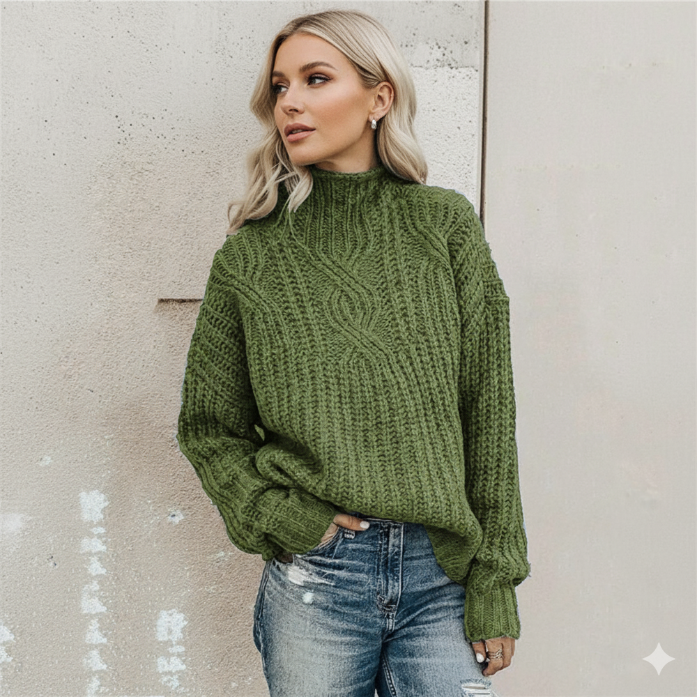Damen Strickpullover mit Zopfmuster | Warm & Hochgeschlossen | Winter