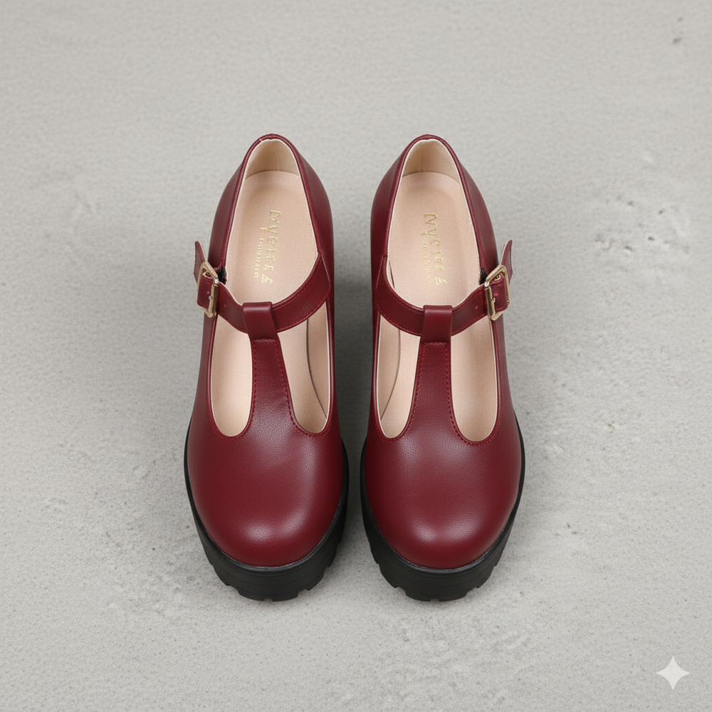 Damen T-Steg Pumps | Retro Stil mit Blockabsatz & Schnalle