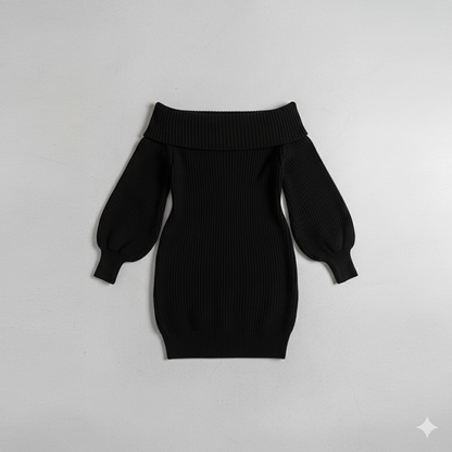 Damen Strickkleid schulterfrei | Elegant & Warm für Herbst Winter