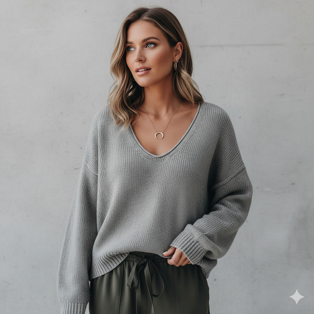 Damen Strickpullover mit V Ausschnitt | Locker & Freizeit