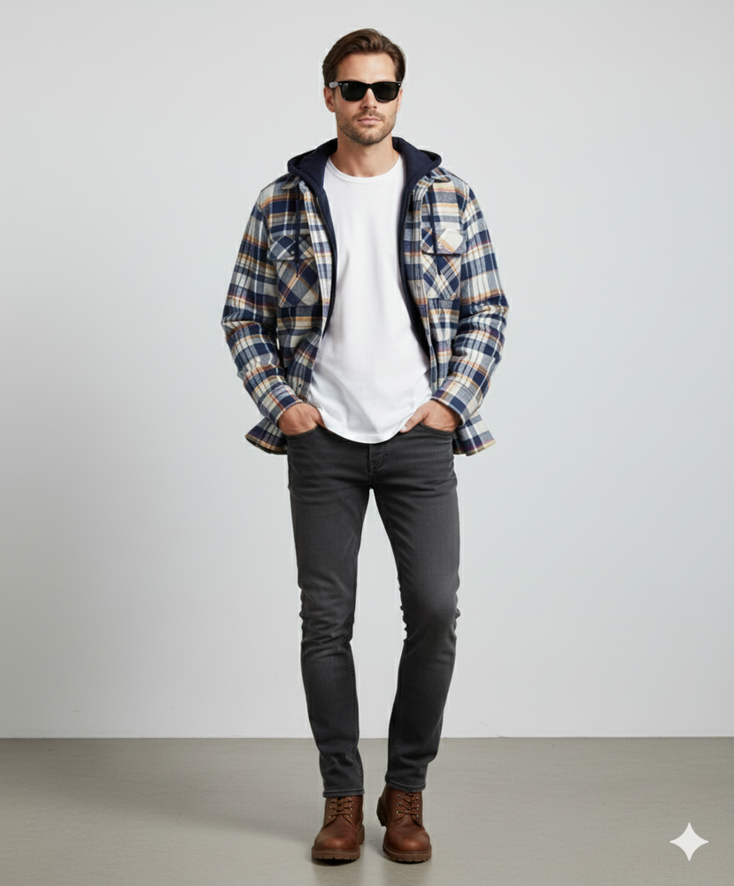 Gepolsterte Herrenjacke mit Karomuster | Warm & Casual Winter