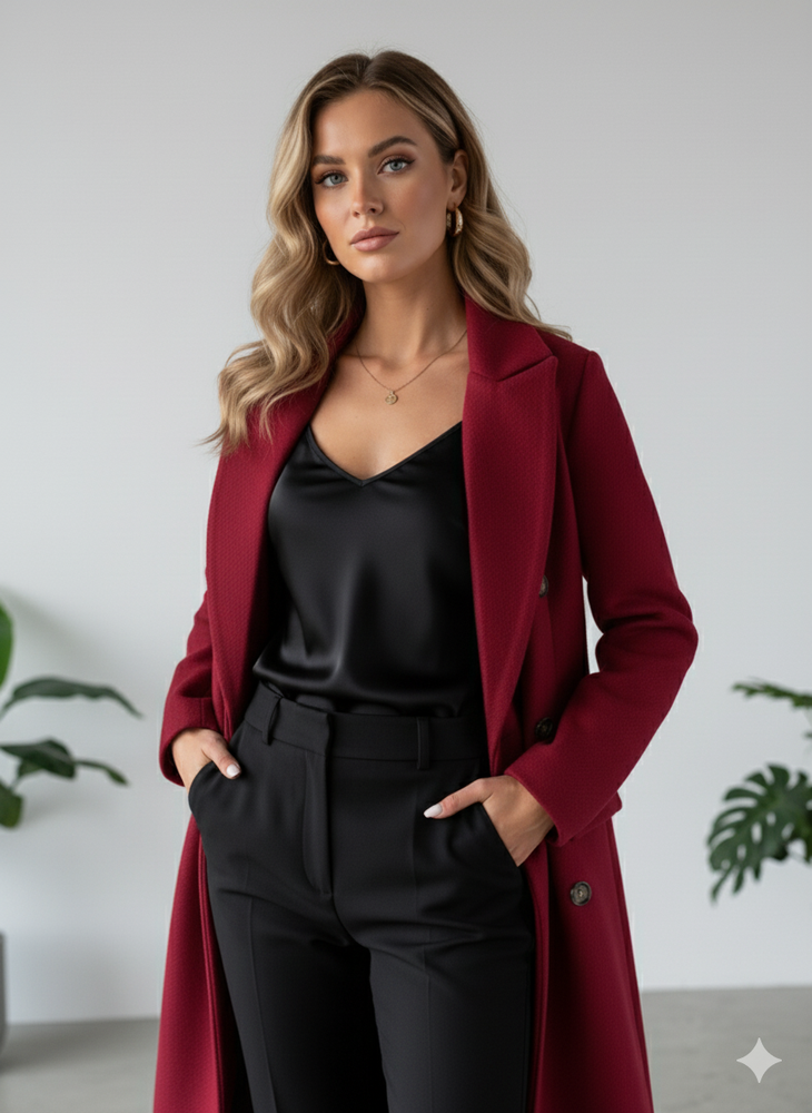 Damen Mantel mit Reverskragen | Doppelreihig & Elegant | Herbst/Winter