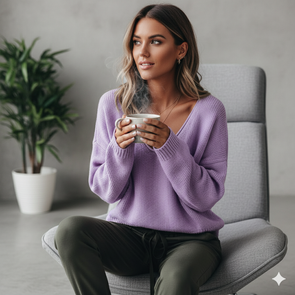 Damen Strickpullover mit V Ausschnitt | Locker & Freizeit