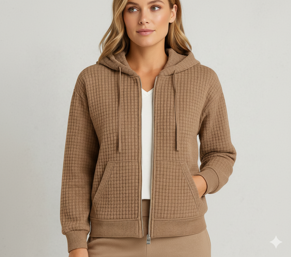 Leichter Damen Kapuzen Strickjacke mit Reißverschluss | Übergang