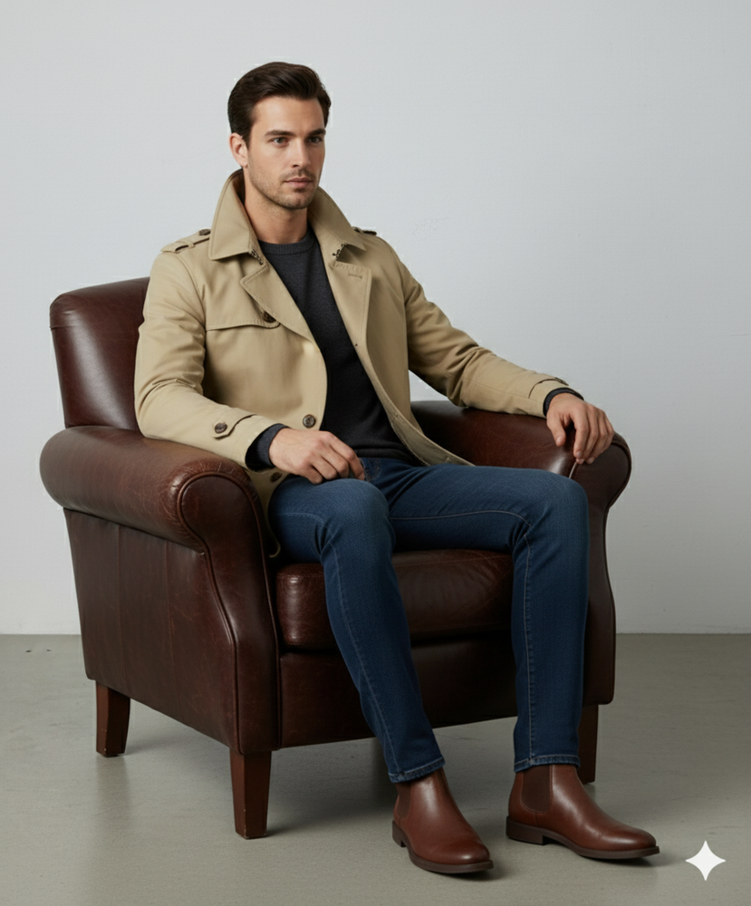 Eleganter Herren Trenchcoat mit Reverskragen | Herbst Übergang