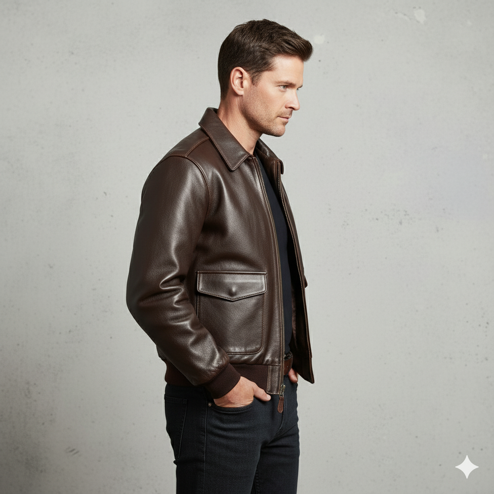 Herren Lederjacke im Retro Air Force Stil | Warm mit Fellkragen