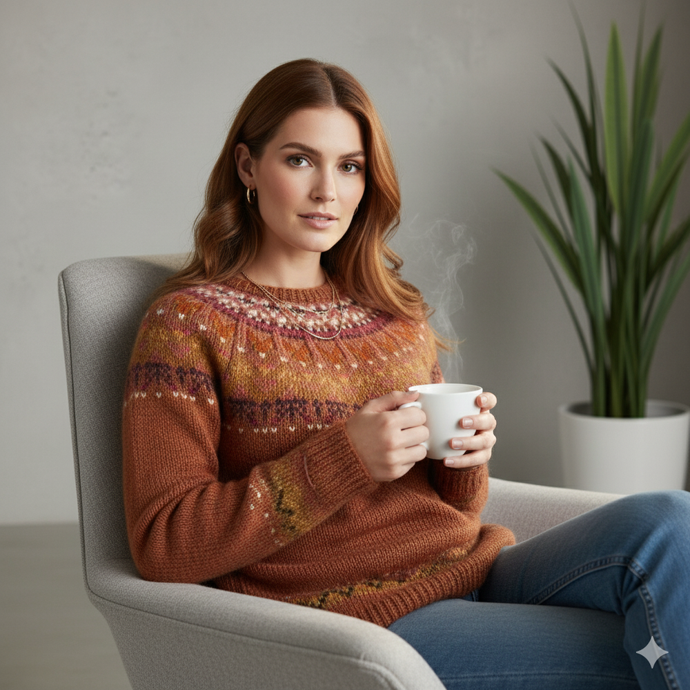 Damen Strickpullover mit Rundhals | Winter | Norweger-Muster