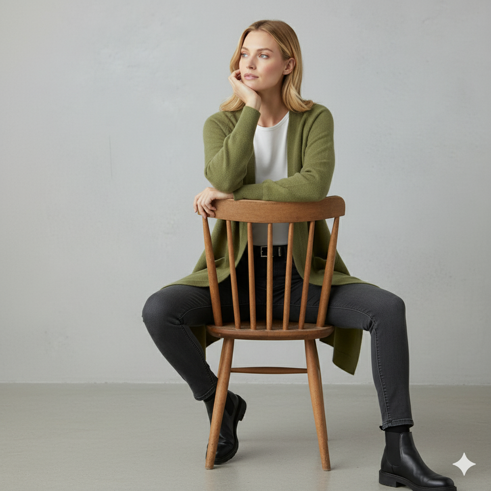 Langer Damen Strickjacke mit Taschen | Herbst & Winter | Elegant