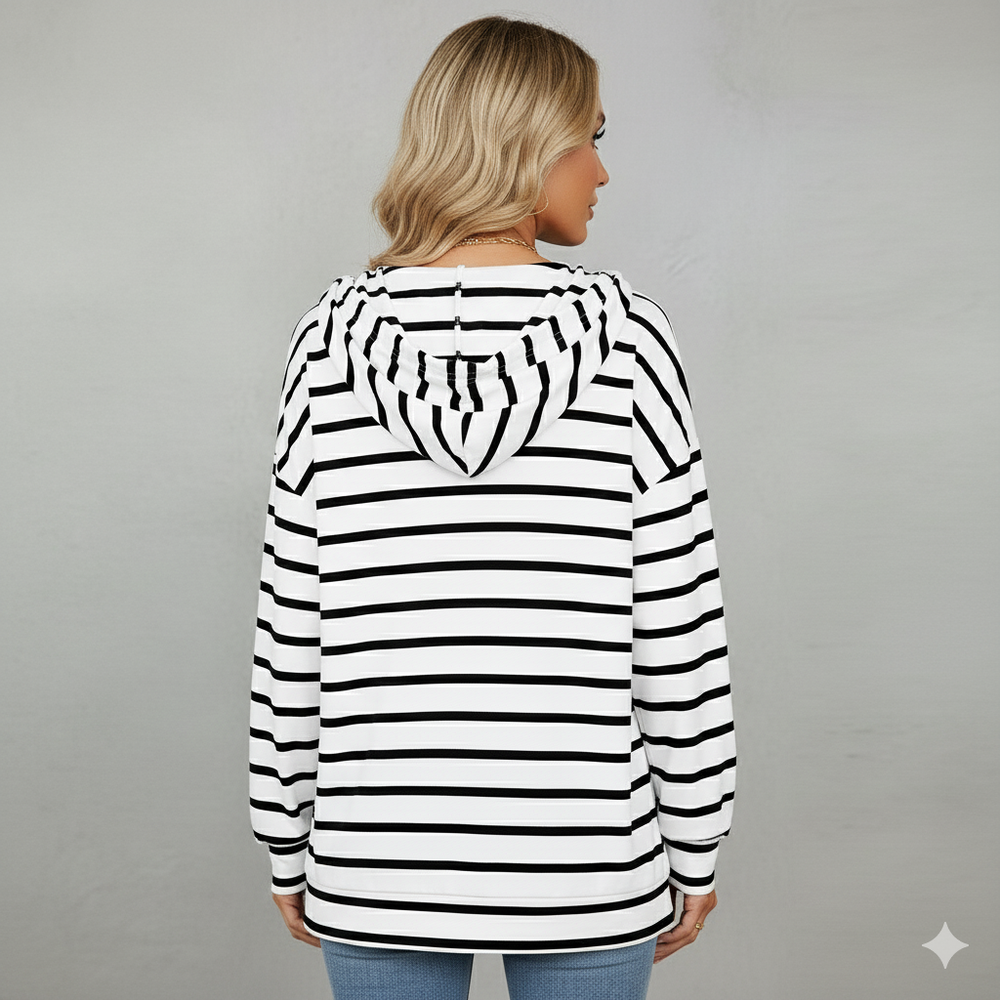 Gestreifter Damen Hoodie mit V Ausschnitt