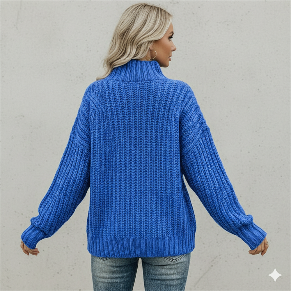 Damen Strickpullover mit Zopfmuster | Warm & Hochgeschlossen | Winter