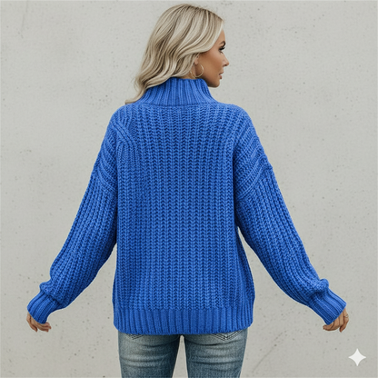 Damen Strickpullover mit Zopfmuster | Warm & Hochgeschlossen | Winter