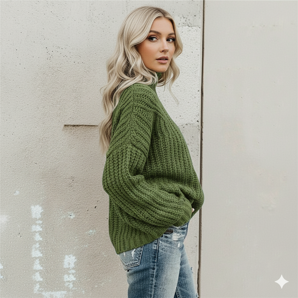 Damen Strickpullover mit Zopfmuster | Warm & Hochgeschlossen | Winter