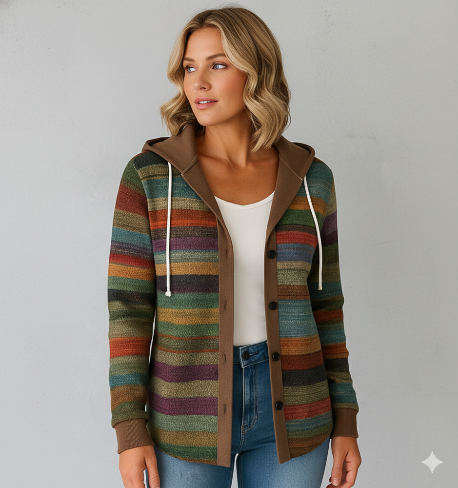 Gemusterte Damen Wolljacke mit Kapuze | Herbst & Winter | Lässig