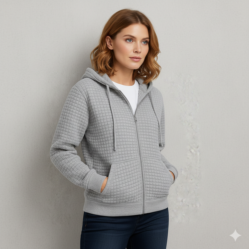 Leichter Damen Kapuzen Strickjacke mit Reißverschluss | Übergang