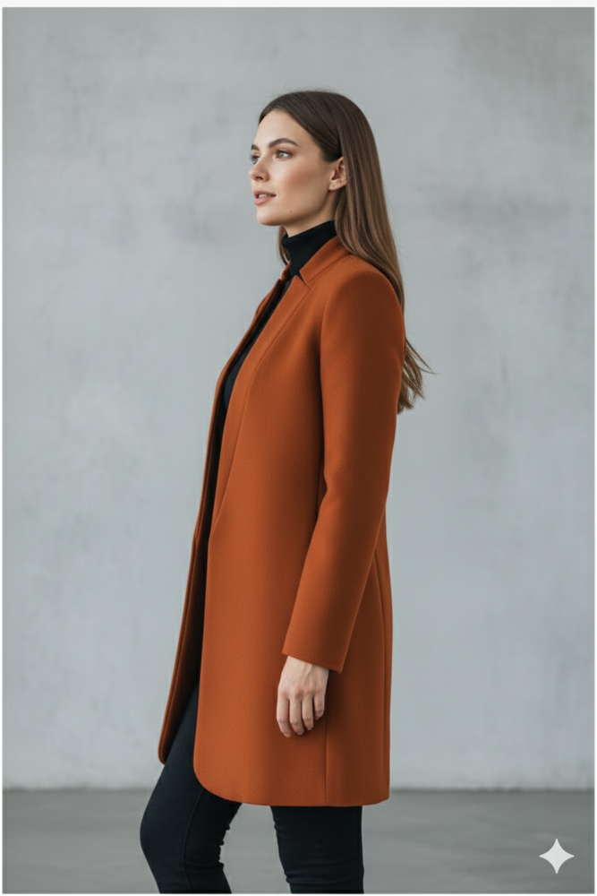 Damen Wollmantel mit Stehkragen | Schmaler Schnitt & Elegant | Herbst/Winter