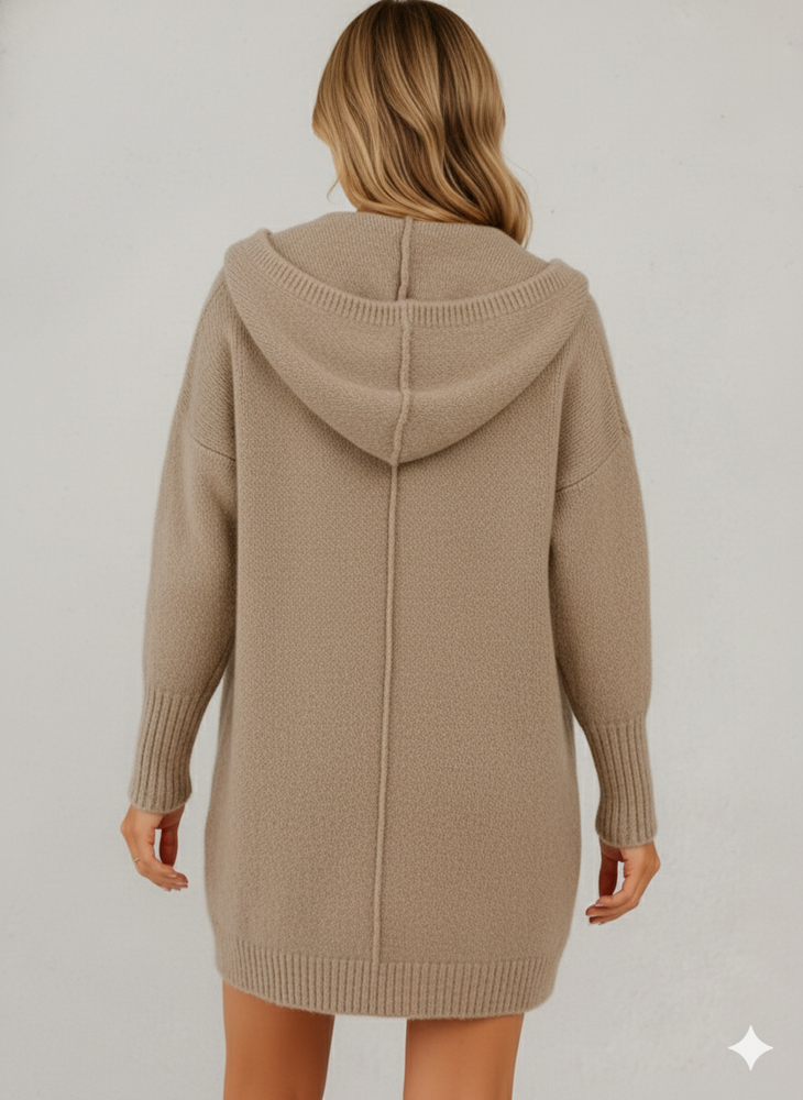 Langer Damen Strickjacke mit Kapuze | Herbst Winter