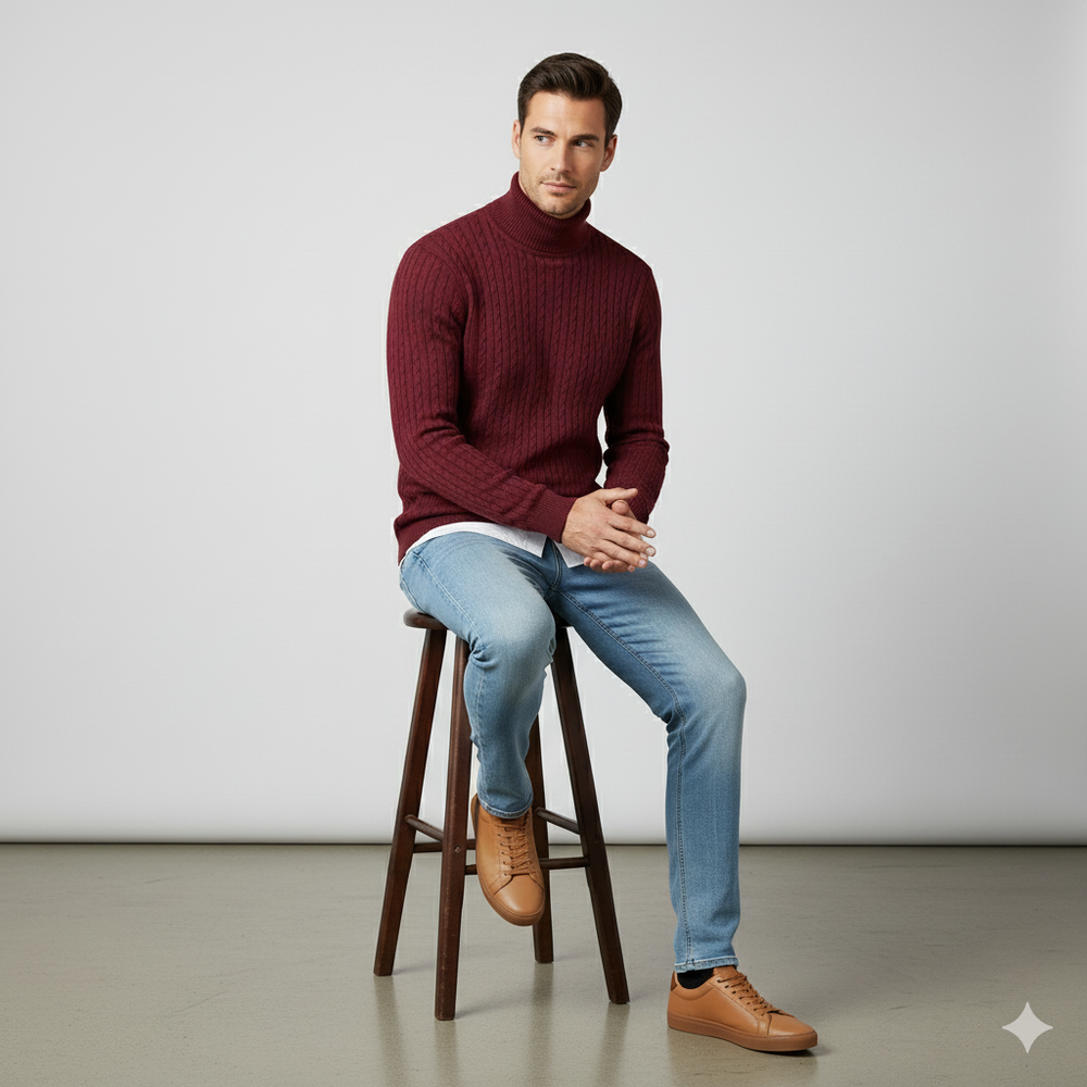 Feiner Herren Strickpullover mit Rollkragen