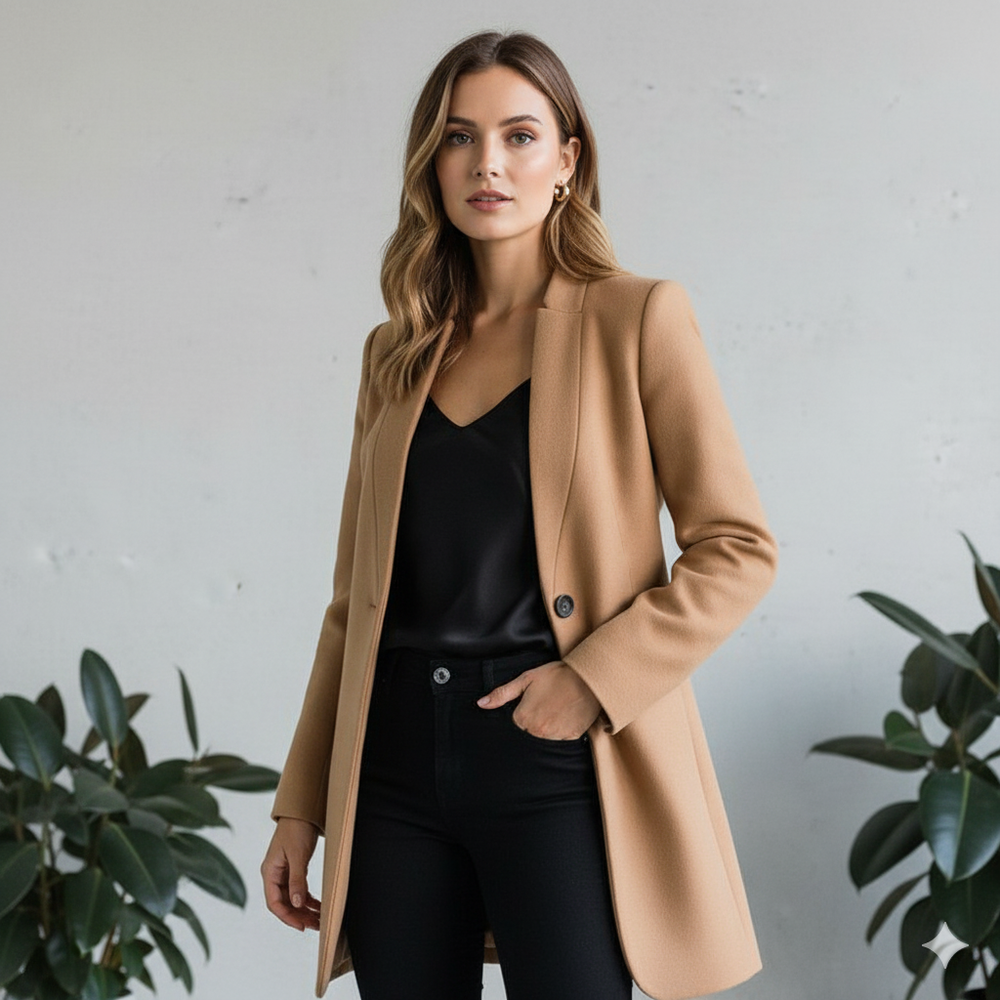 Damen Wollmantel mit Stehkragen | Schmaler Schnitt & Elegant | Herbst/Winter