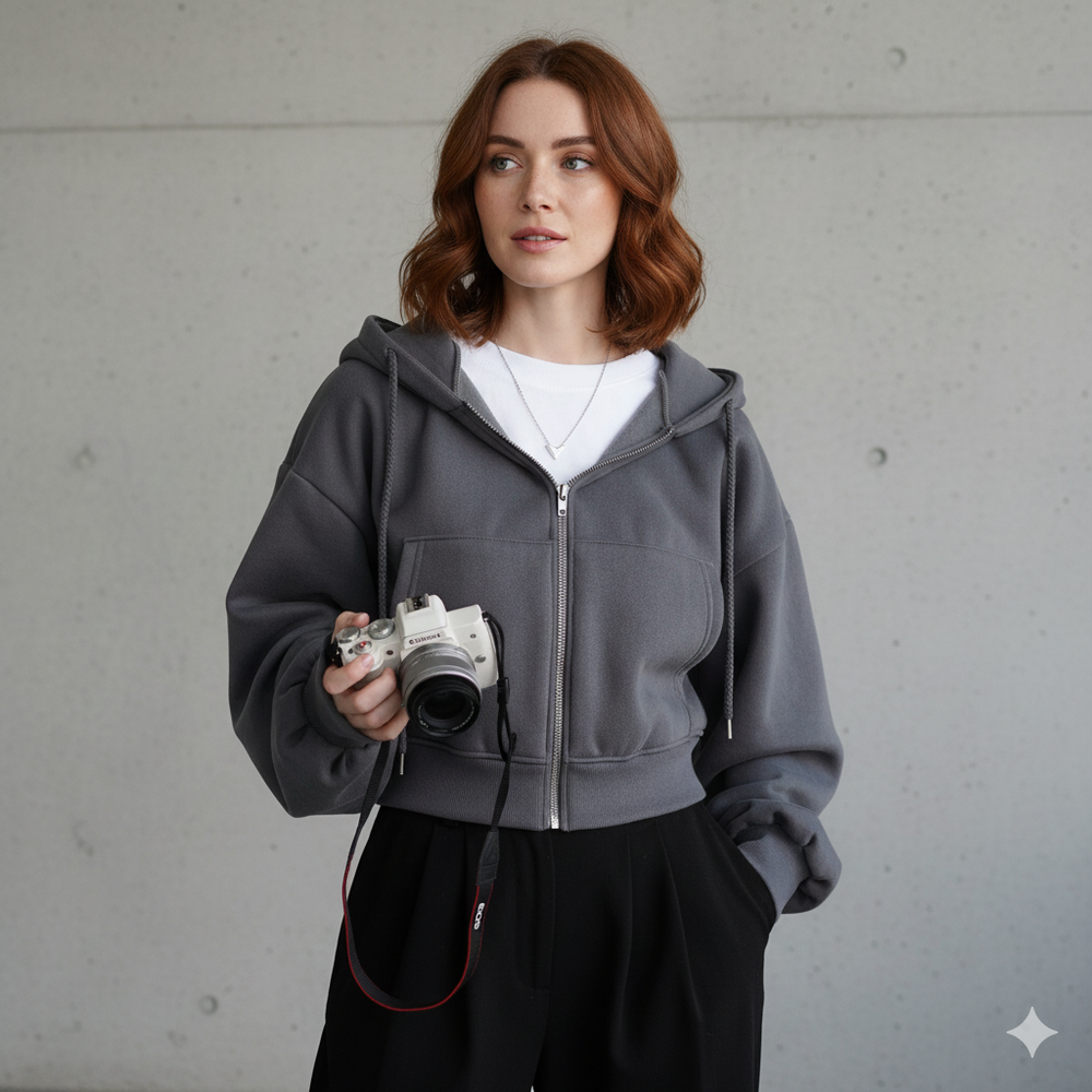 Kurz geschnittener Damen Hoodie mit Reißverschluss