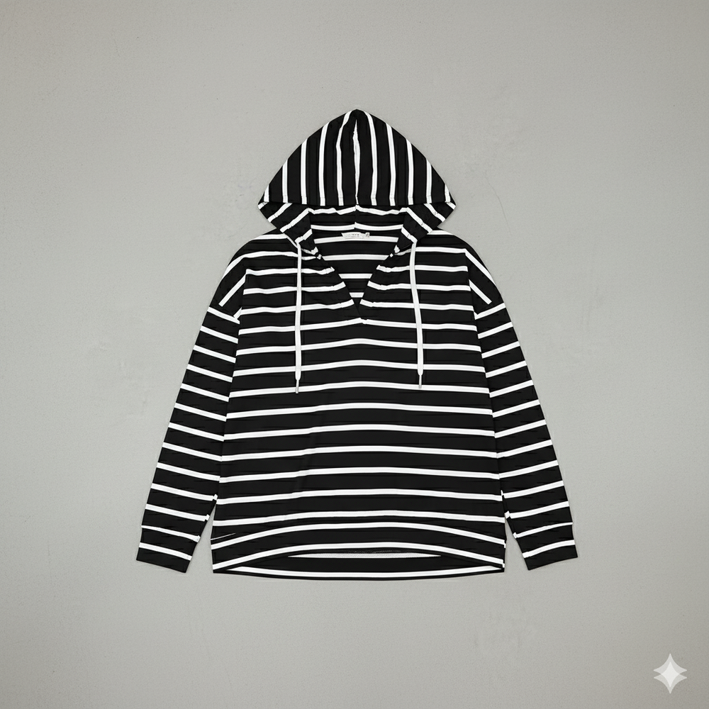 Gestreifter Damen Hoodie mit V Ausschnitt