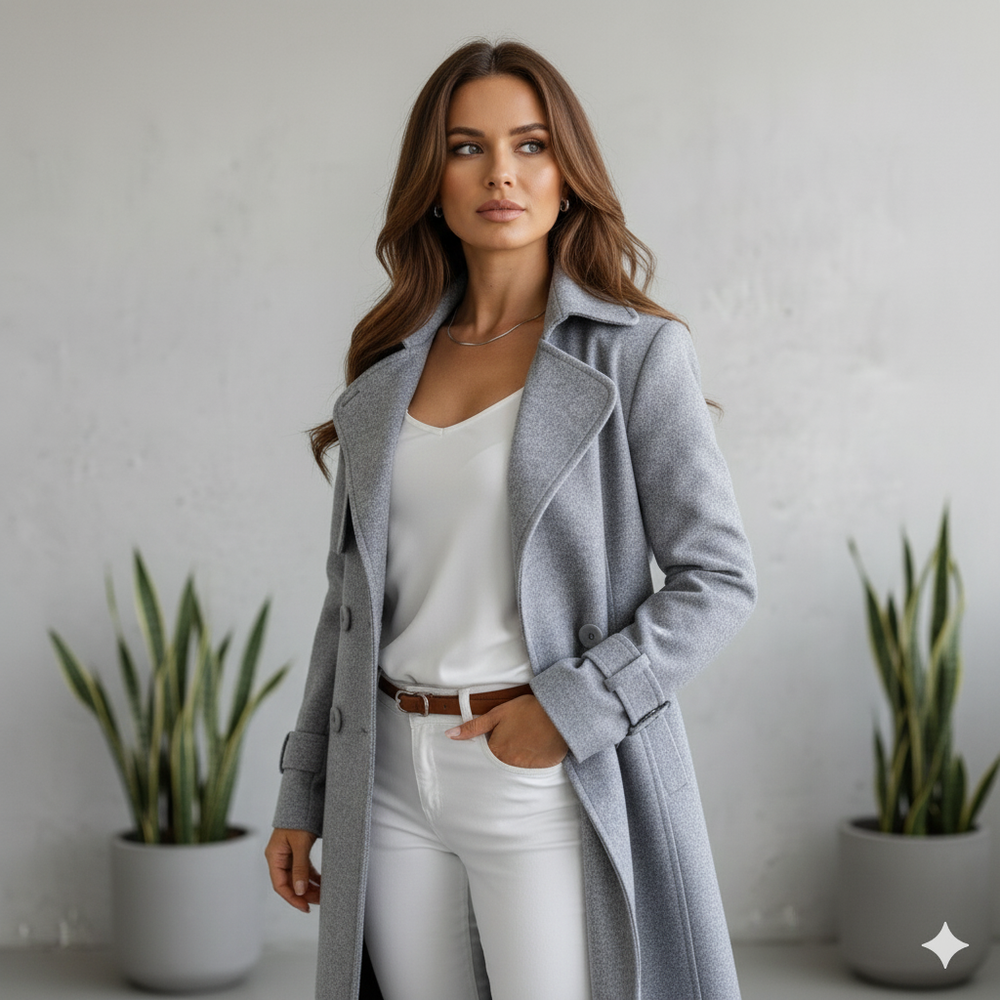 Damen Wollmantel mit Reverskragen | Elegant & Mittellang | Herbst/Winter