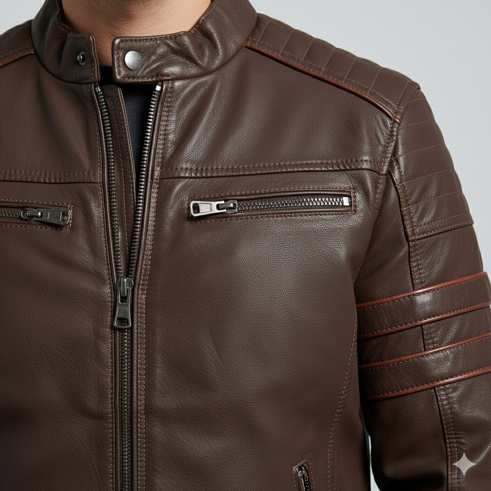 Herren Bikerjacke aus Veganleder mit Stehkragen | Herbst Winter