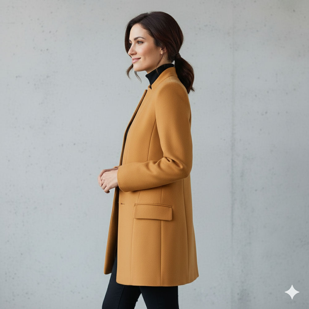Damen Wollmantel mit Stehkragen | Schmaler Schnitt & Elegant | Herbst/Winter