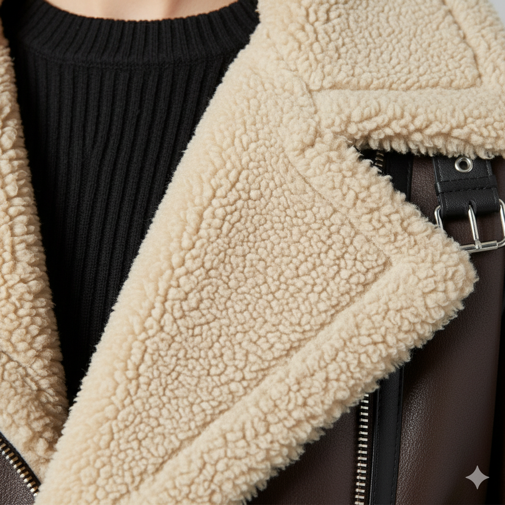 Damen Jacke mit Kunstfellkragen | Biker Style & Warm | Winter