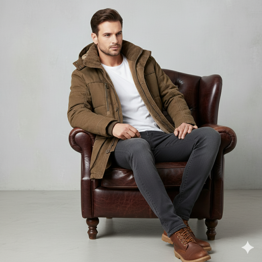 Warmer Herren Wintermantel mit Kapuze | Dick & Funktional