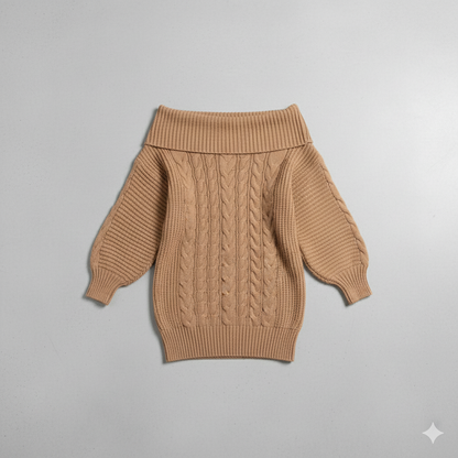 Damen Strickkleid schulterfrei | Elegant & Warm für Herbst Winter