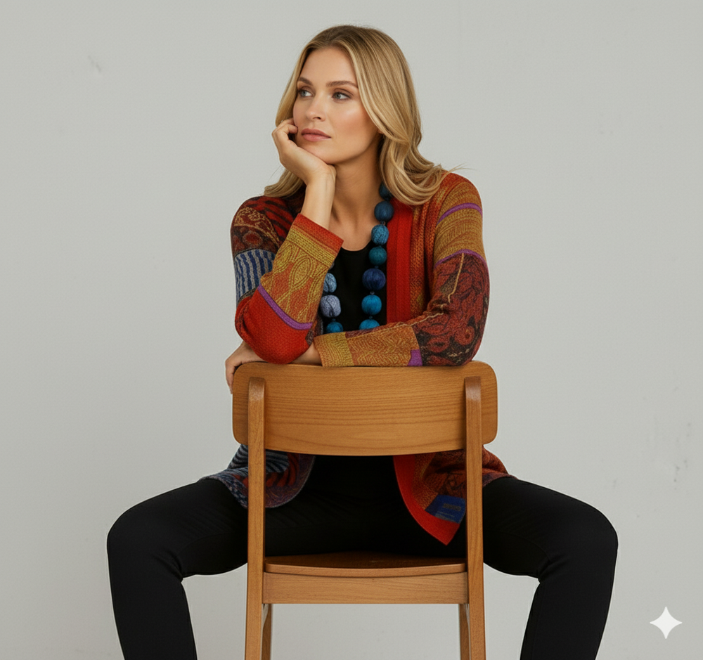 Weit geschnittener Damenmantel mit Ethno Muster | Boho Stil