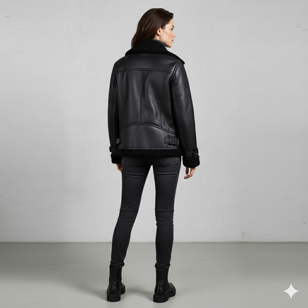 Damen Jacke mit Kunstfellkragen | Biker Style & Warm | Winter