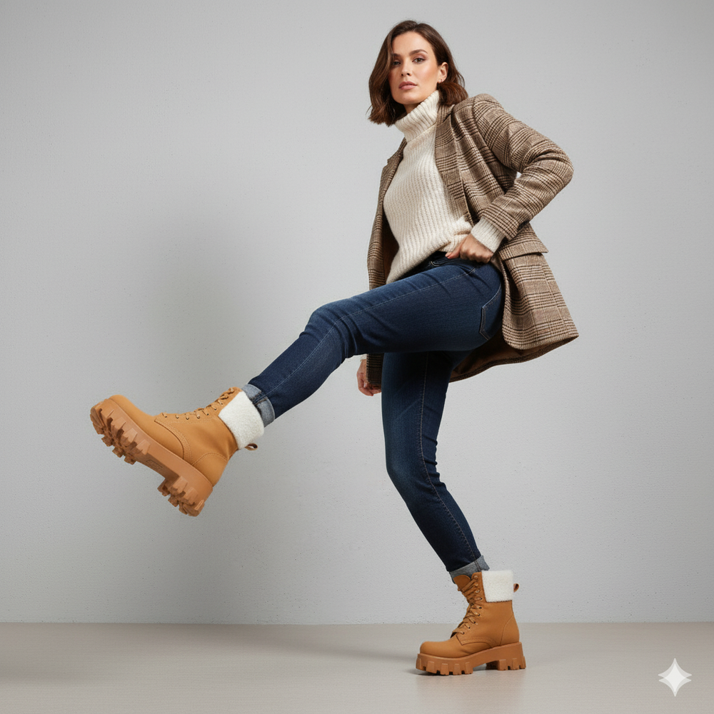 Damen Winter Schnürstiefel mit Fellfutter | Vegan & Rutschfest