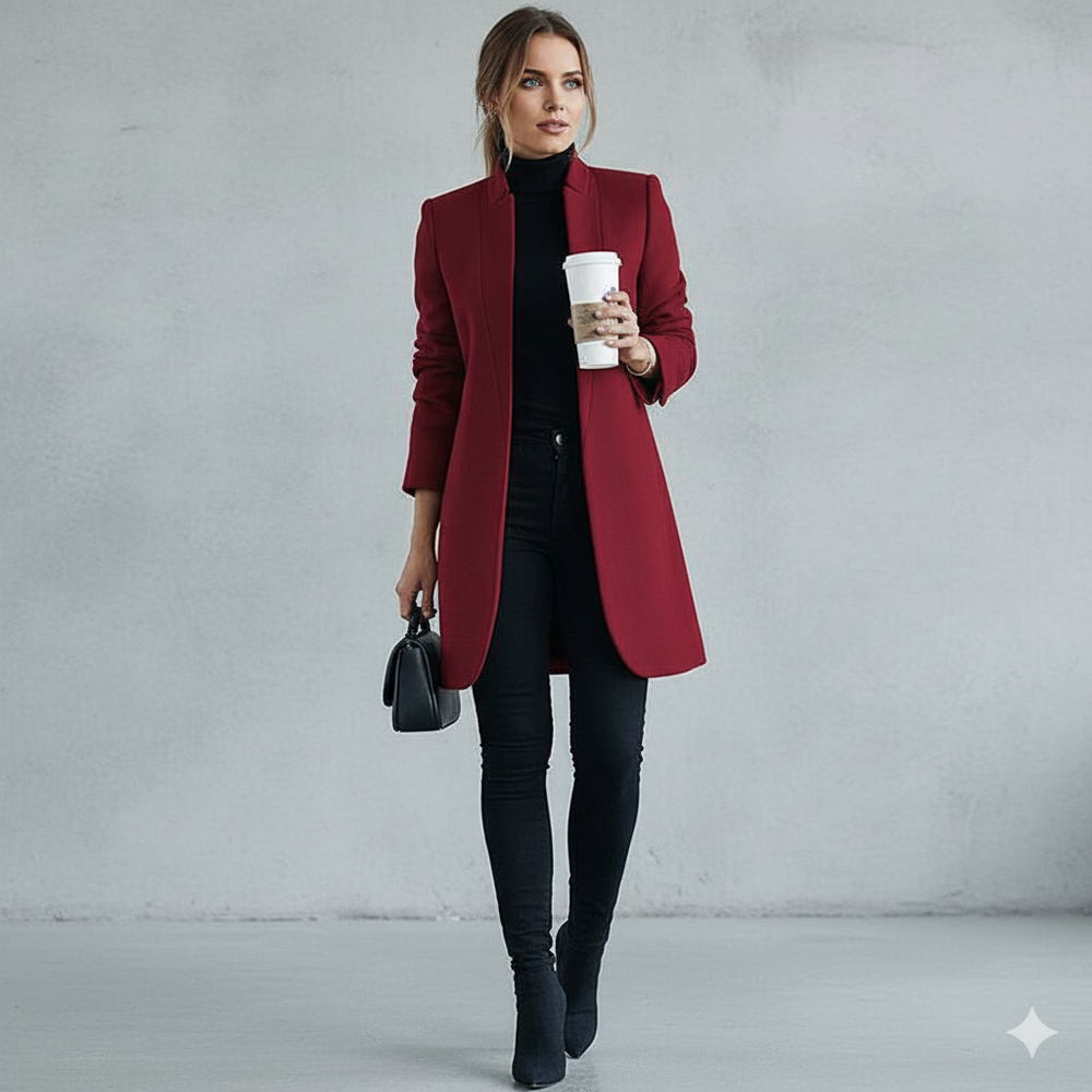 Damen Wollmantel mit Stehkragen | Schmaler Schnitt & Elegant | Herbst/Winter