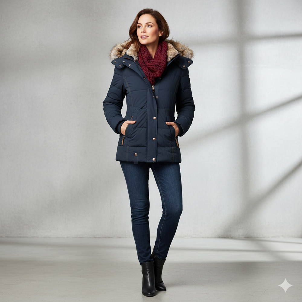 Damen Winterjacke mit Fellkapuze | Warm & Figurbetont