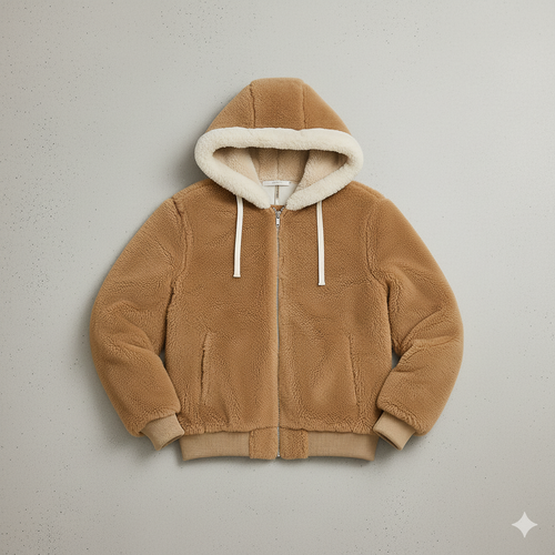 Kuschelige Damen Plüschjacke mit Kapuze und Reißverschluss | Winter