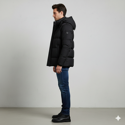 Warmer Herren Daunenmantel mit Kapuze | Winter & Freizeit