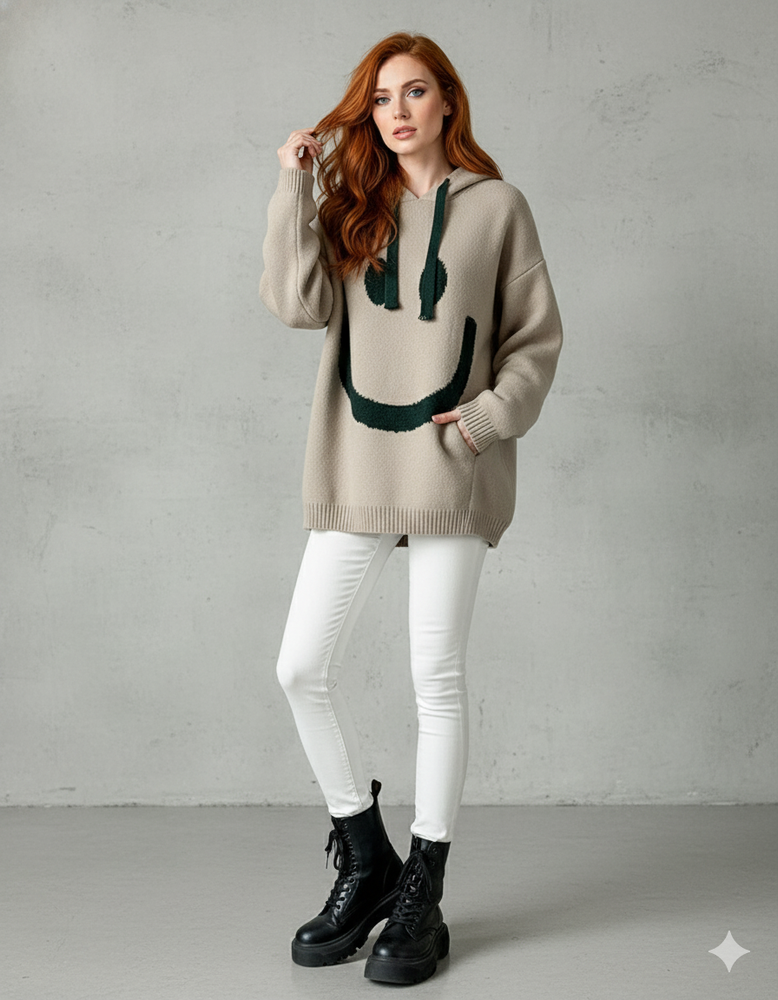 Damen Hoodie mit Smiley Print