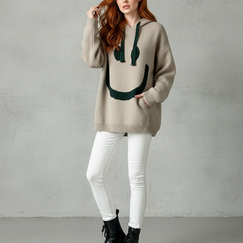 Damen Hoodie mit Smiley Print