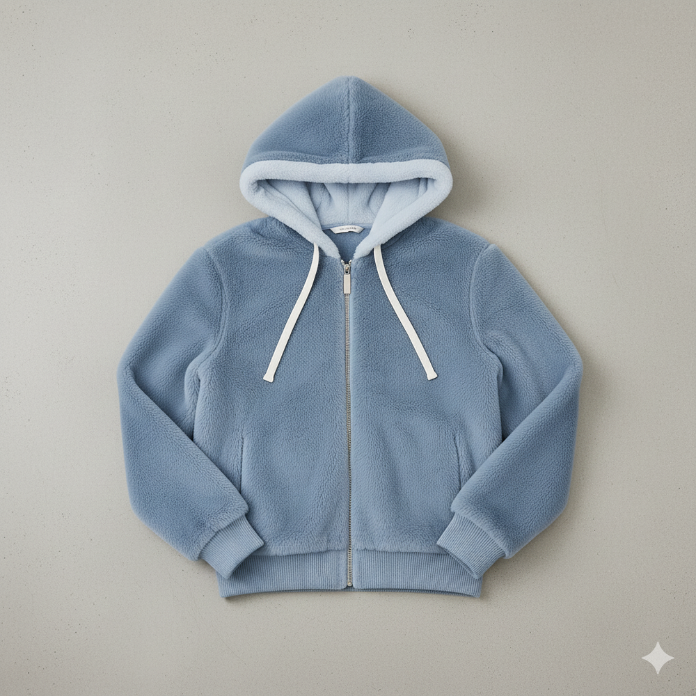 Kuschelige Damen Plüschjacke mit Kapuze und Reißverschluss | Winter