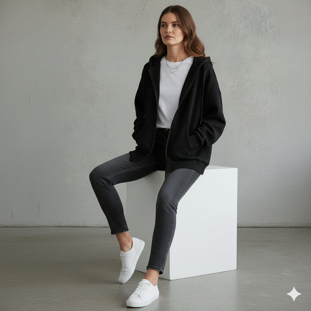 Kurz geschnittener Damen Hoodie mit Reißverschluss