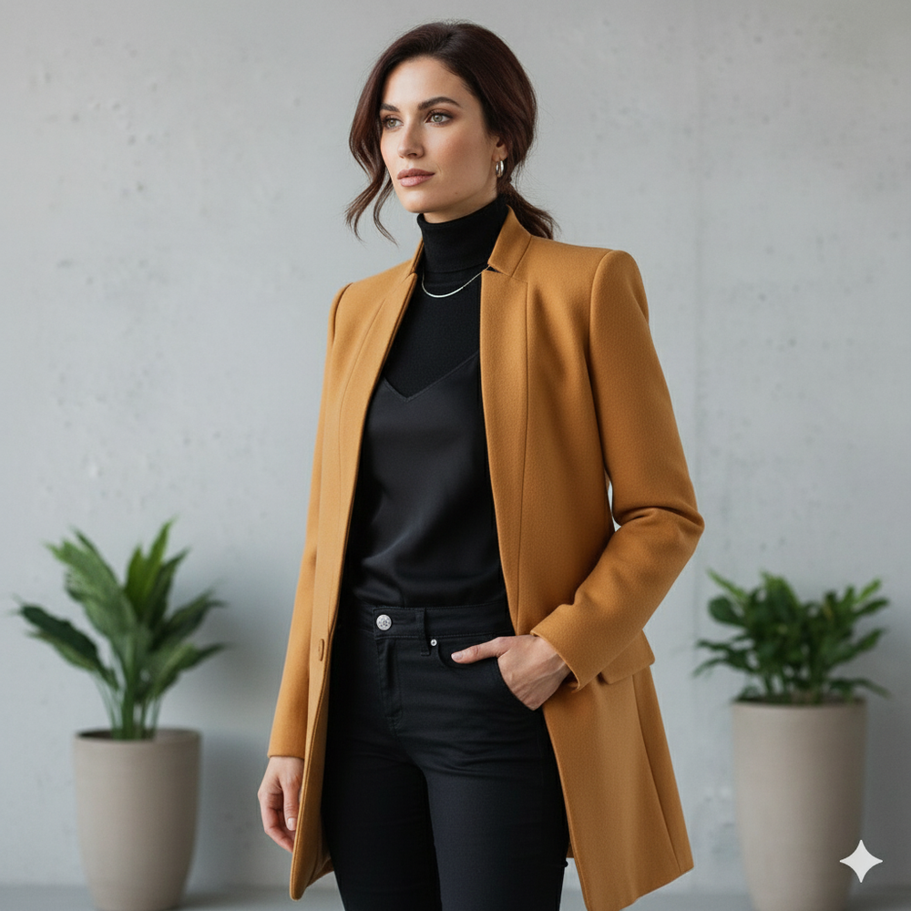 Damen Wollmantel mit Stehkragen | Schmaler Schnitt & Elegant | Herbst/Winter